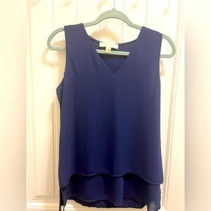 Michael Kors Sleeveless Navy Blue V-Neck Blouse